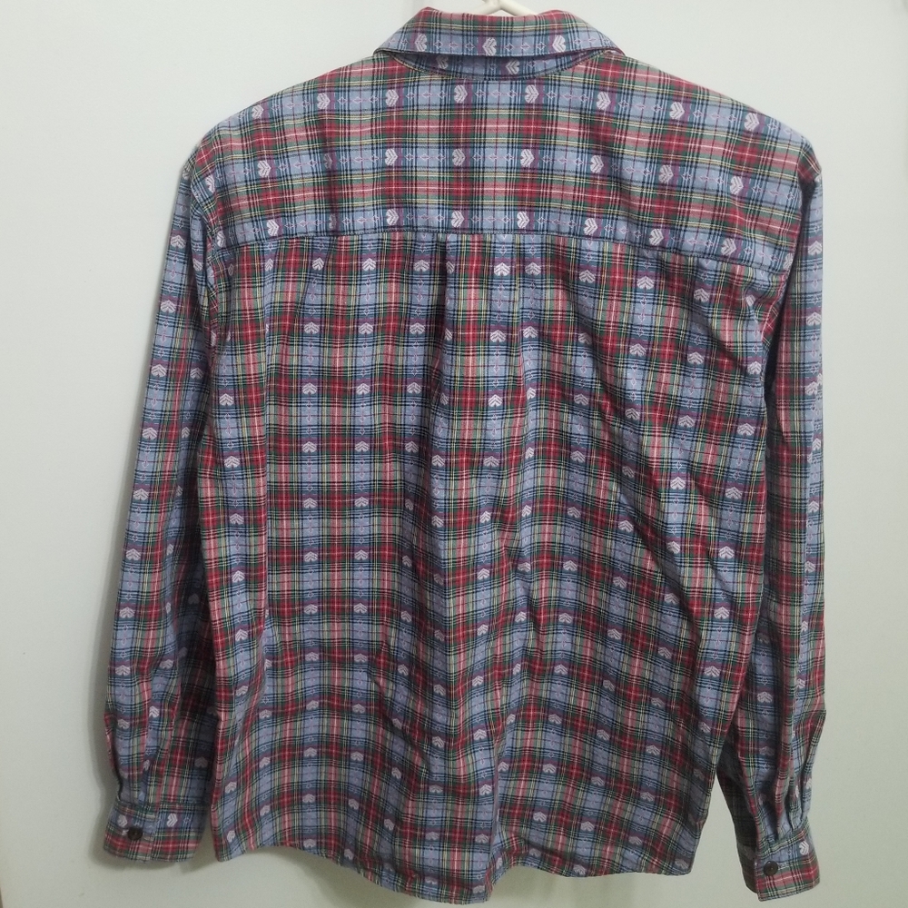Western blue plaid w embroidered 💙s button up blouse, EUC except button - Picture 8 of 8